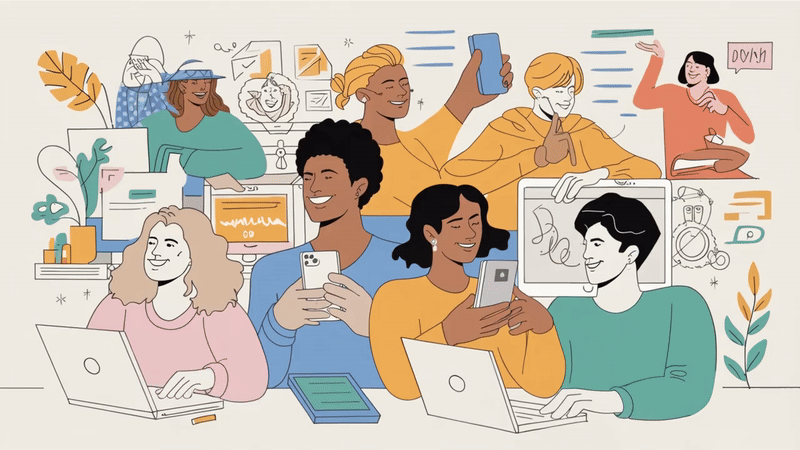 various people on cellphones, tablets and computers contacting Content Done Write for digital marketing services.